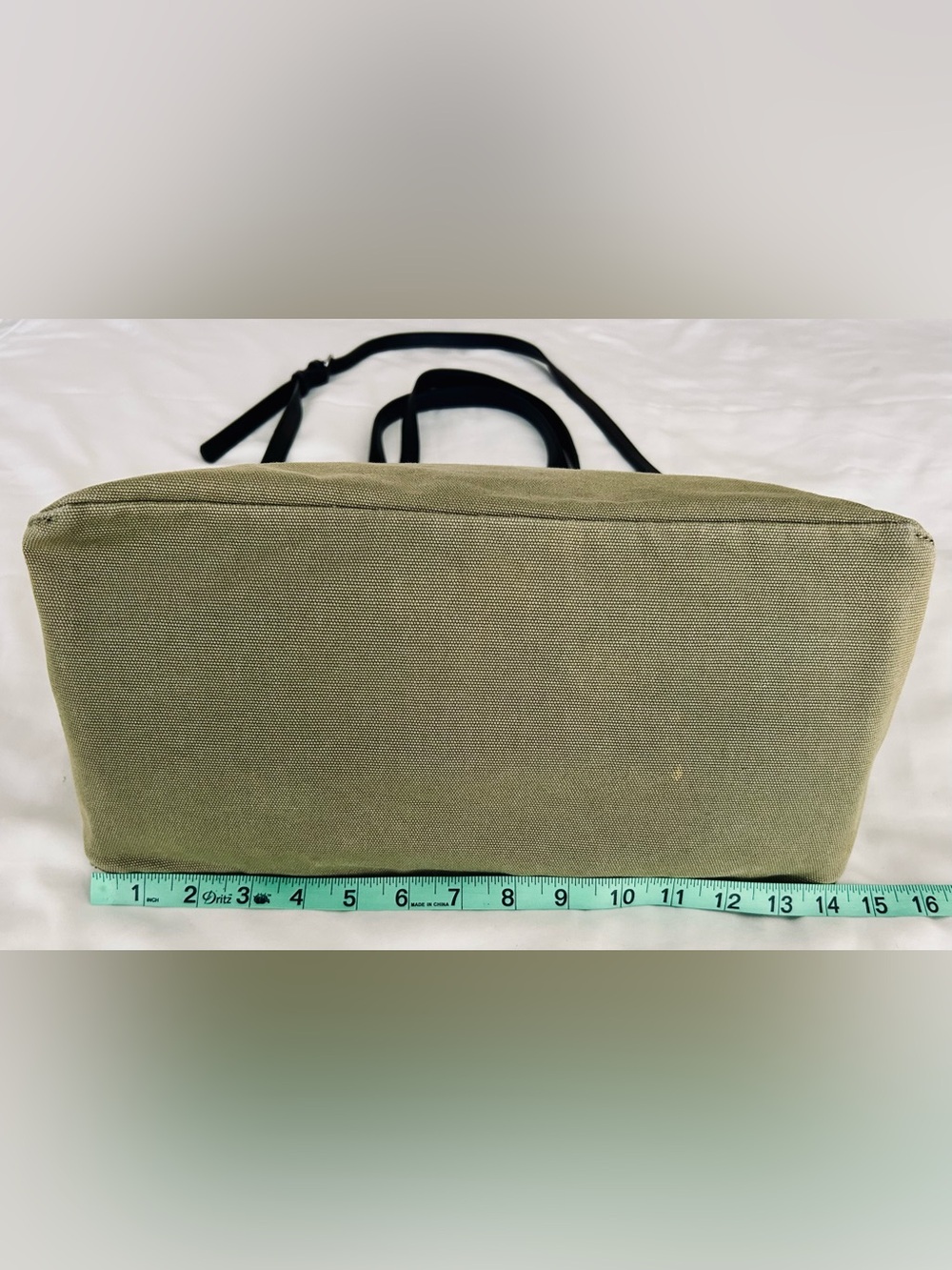 Banana Republic Army Green Canvas Tote with Black Faux Leather Straps - Picture 8 of 13
